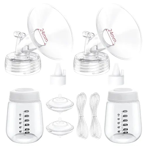 Breast Pump Parts Compatible with Spectra S1/S2/9 Plus, Not Original Accessories, Full Set Replacements Include 24mm Flanges, Valves, Backflow Protectors (Duckbills Included), Tubings and Bottles