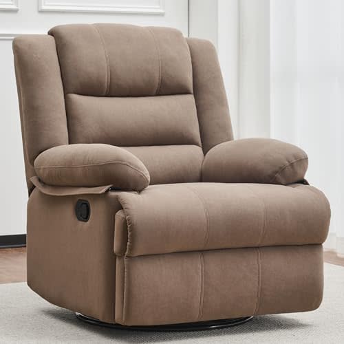Sftaiyou Swivel Rocking Recliner Chair for Adults, Overstuffed Manual Glider Rocker Recliner Chairs, Upholstered Reclining Single Sofa for Living Room Nursery (Mocha)