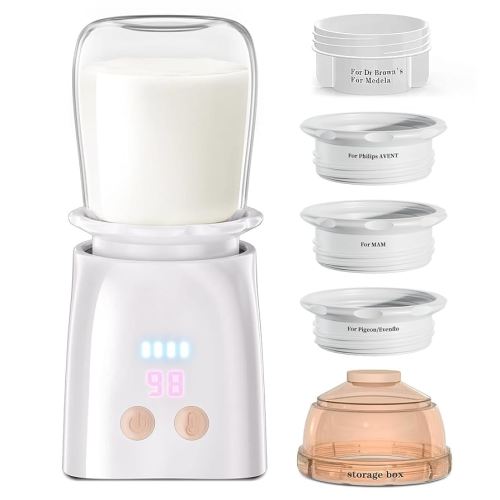 Bottle Warmer, Fast Heating Portable Bottle Warmer with 4 Adapters, Rechargeable Travel Bottle Warmer with Smart Temperature Control, Cordless Baby Bottle Warmer for Breastmilk or Formula
