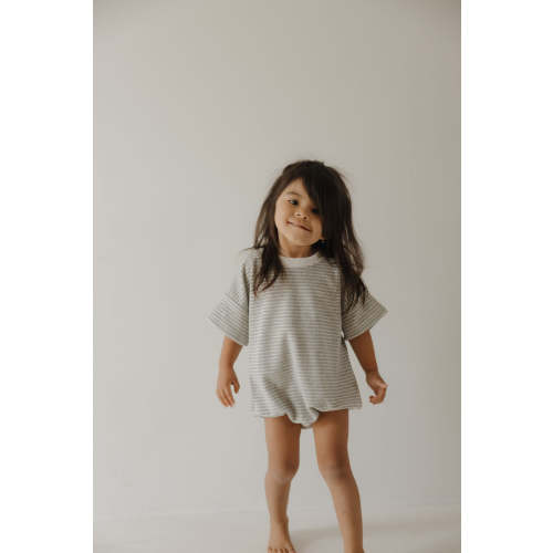 Terry T-Shirt Romper | Grey Stripe
