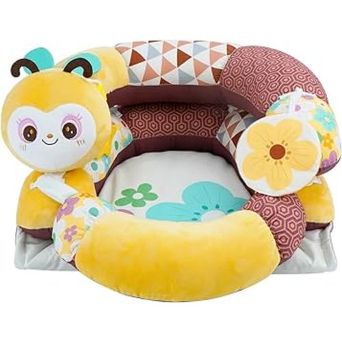 Lovvie & Joy 2-in-1 Tummy Time Mat & Seated Support Pillow,Baby Tummy Time Pillow Support for Newborns and Older Babies,with Detachable Support Pillow and Toys Bee Spirit
