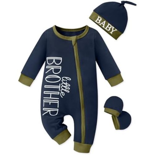 Baby Boy Clothes Letter Print One Piece Romper Baby Coming Home Outfits with Hat Newborn Boy Outfits