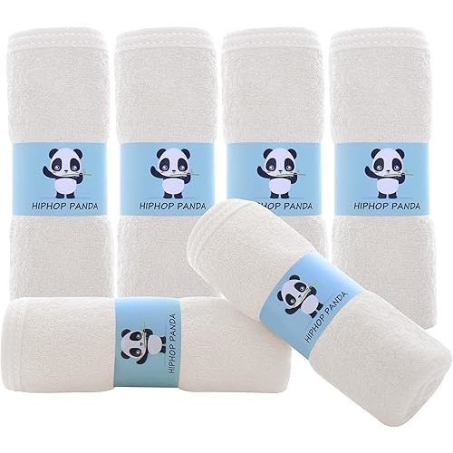 HIPHOP PANDA Baby Washcloths, Rayon Made from Bamboo - 2 Layer Ultra Soft Absorbent Newborn Bath Face Towel - Reusable Baby Wipes for Delicate Skin - Ivory, 6 Pack