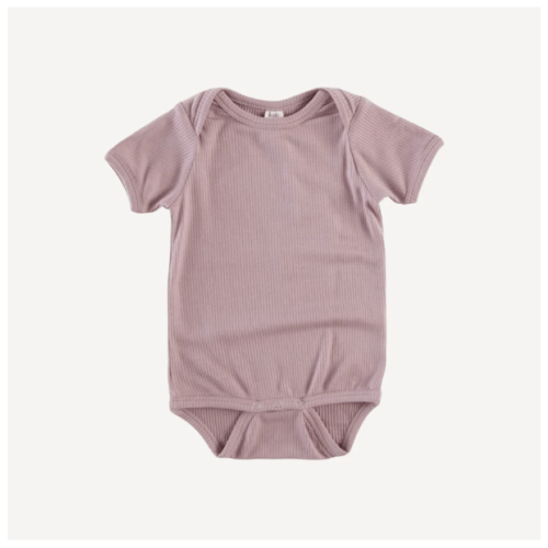 short sleeve lap neck bodysuit | mauve taupe | modal skinny rib