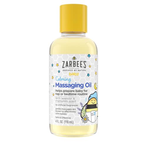 Zarbee's Baby Calming Massage Oil, Lavender & Chamomile, 4 fl oz | For Babies Ages 0+ Months, Calming and Soothing, Helps Sleep