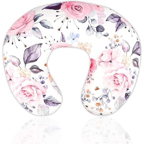 Nursing Pillow Cover Breastfeeding Pillow Slipcover for Moms Soft Breathable Organic Knit Fabric Newborn Infant Feeding Pillow Covers for Baby Girl Boy, Stylish Floral
