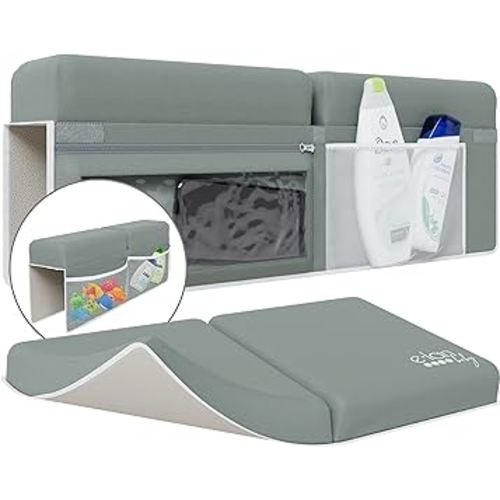 Elan Baby Bath Kneeler and Elbow Rest Pad Set - Kneeling Pad Bath Mat with 4 Toy Organizer Pockets, Baby Bathtub Mat Non-Slip Baby Essentials, Waterproof and Easy to Clean