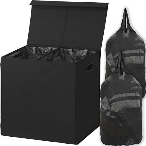 Simple Houseware Double Laundry Hamper with Lid and Removable Bags, Black