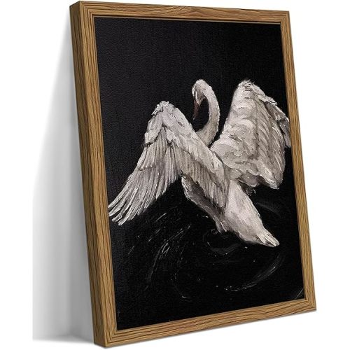 Black White Swan Wall Art, Wood Frame (12x16in)