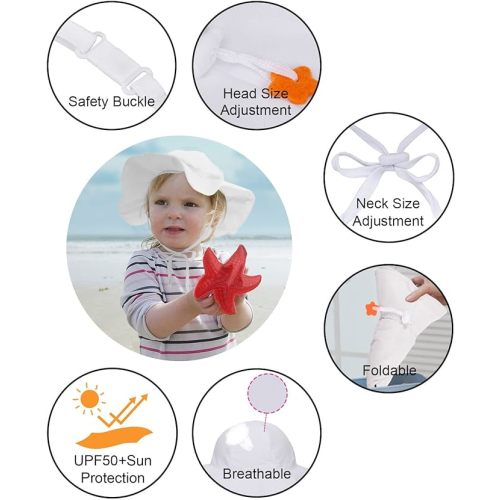 SimpliKids UPF 50+ UV Ray Sun Protection Wide Brim Baby Sun Hat - A_white #1 - 0-12 Months