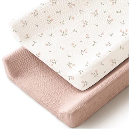 MairMore Changing Pad Cover for Neutral Baby Muslin Soft Cotton Diaper Changing Table Pad Cover Changing Pad Sheets for Girls and Boys - 2 Pack