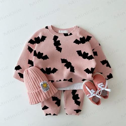 Baby Bat Silhouette Pink Waffle 2-piece Set