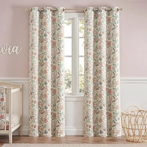 jinchan Nursery Curtains 95% Blackout Pink 84 Inch Long Floral Curtains for Girls Room, Farmhouse Drapes for Living Room Bedroom Darkening Window Treatment Grommet Top Set of 2 Panels