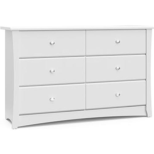 Storkcraft Crescent 6 Drawer Double Dresser (White) – GREENGUARD Gold Certified, Kids Dresser Drawer Organizer For Nursery, Chest of Drawers