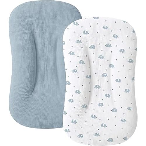 Muslin Baby Lounger Cover for Newborn & Infant, 100% Cotton Soft and Breathable Lounger Slipcover for Baby Girls and Boys, Pack of 2