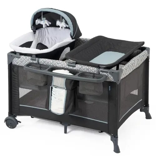 5 in 1 Multifunctional Pack and Play, Foldable Baby Crib with Bassinets,Changing Table,Newborn Napper with Canopy,Diaper - AliExpress