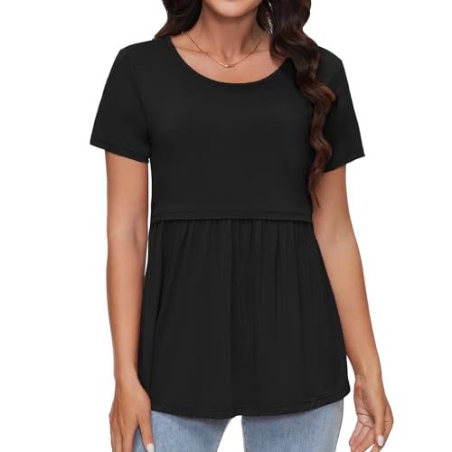 Sosolism Cute Nursing Shirt Summer Short Sleeve Breastfeeding Tshirt Flowy Pumping Tops for Postpartum Women