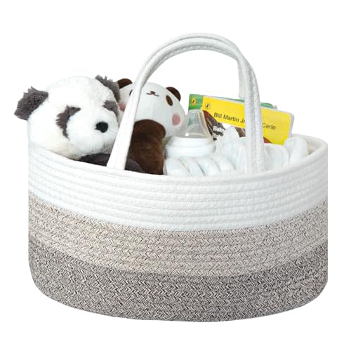Baby Diaper Caddy Organizer, Extra Large Cotton Rope Nursery Diaper Basket, Changing Table Organizer, Portable Tote Bag with Divider, Car Storage, Baby Shower Gifts for Newborn Girls - Gradient Brown