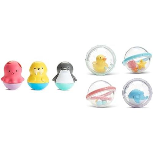 Munchkin Bath Toys Bundle - Bobbers with Dolphin/Walrus/Octopus and Float & Play Bubbles 4 Count