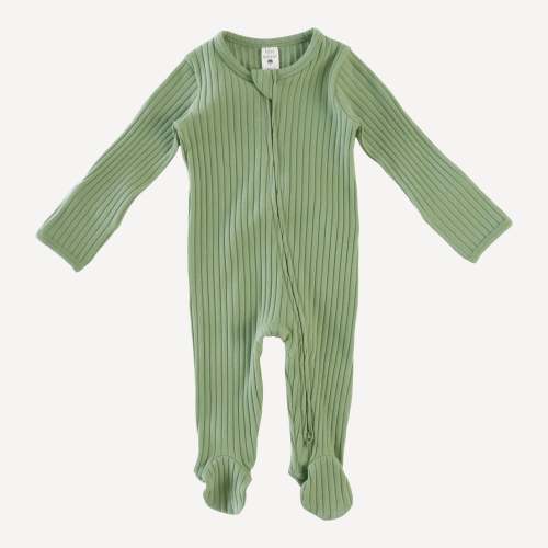 long sleeve zipper footie | sweet pea green | organic cotton wide rib