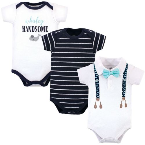Little Treasure Baby Boy Cotton Bodysuits 3pk, Whale Suspenders, 6-9 Months