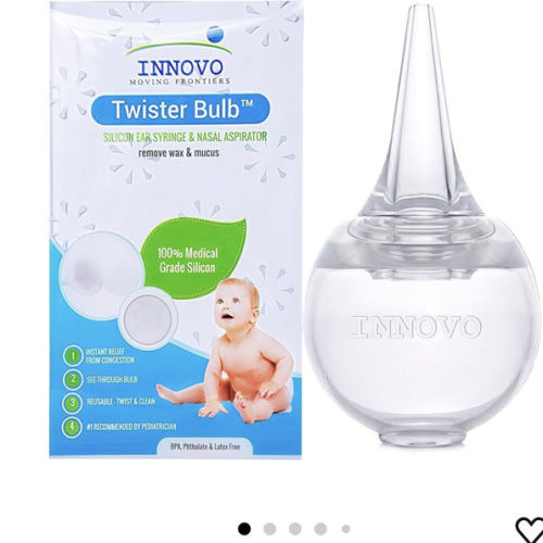 Innovo FSA/HSA Eligible Hospital Grade Silicone Twister Bulb Baby Ear Syringe and Nasal Aspirator, Sucks Snot and Mucus, Cleanable and Reusable, Clear