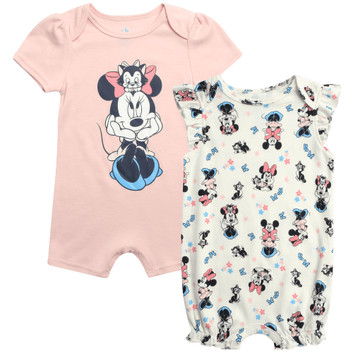 Disney Baby Girls Romper - 2 Pack Minnie Mouse Pooh Little Mermaid Short Sleeve Bodysuit (Newborn/Infant)