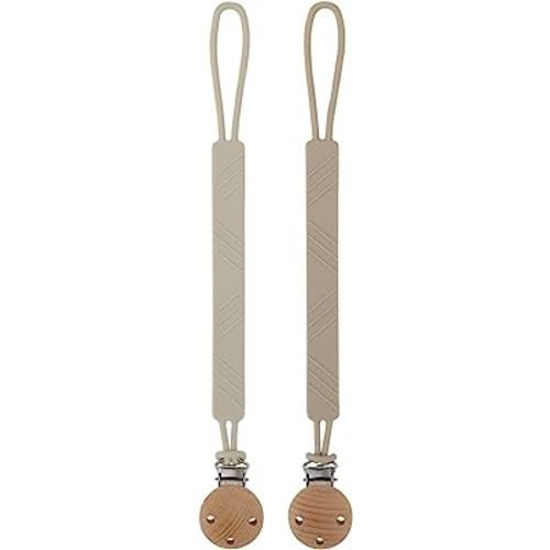 Silicone Pacifier Clip Holder for Baby Boy and Girl, Fits for Most Pacifier Teethers & Small Toys in Place, BPA Free (Sand+Light Grey)