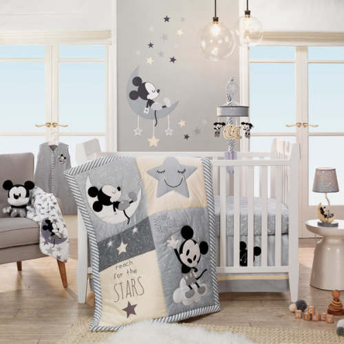 Disney Baby Mickey Mouse Gray/Yellow 4-Piece Crib Bedding Set – Lambs & Ivy