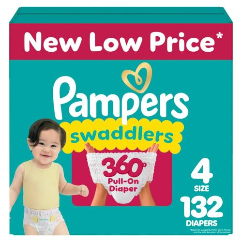 Pampers Diapers - Swaddlers 360 - Size 4, 132 Count, for up to 100% Leakproof Premium Skin Protection (Packaging May Vary)