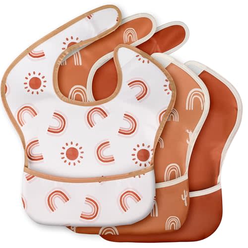 CIVARUA KIDS 3-Pack Waterproof Baby Bibs for Eating - Mess Proof Lightweight Toddler Feeding Bibs with Large Food Catcher