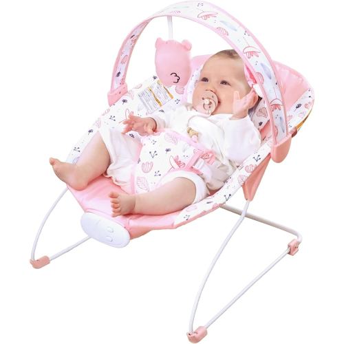 Portable Baby Bouncer Seat with 8 Melodies, 3 Vibration Levels & Adjustable Volume, Foldable Infant Bouncer Rocker with Safety Harness for Baby 0-6 Months, Indoor & Outdoor Use BR2402