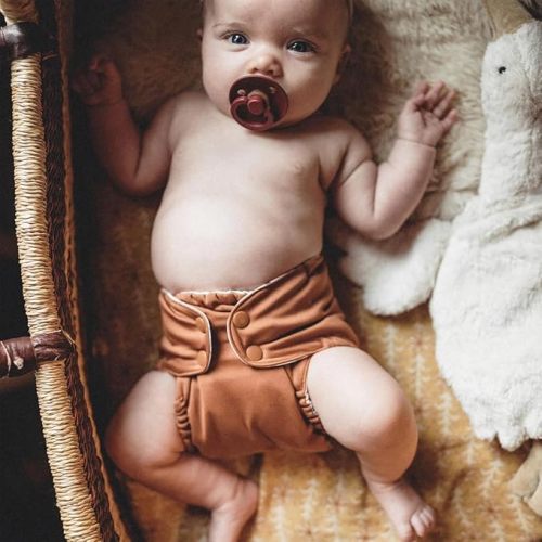 Esembly Cloth Diaper Outer, Waterproof Swim Cloth Diaper Cover, Leak-Proof and Breathable Layer Over Prefolds, Flats or Fitteds, Reusable with Snap Closure - Size 2 (18-35lbs), Clay