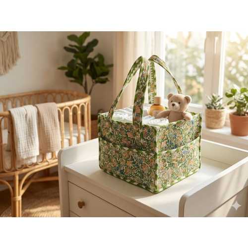 Baby Diaper Caddy Organizer | Handmade Quilted Nursery Storage Basket | Portable Baby Essentials Organizer | Newborn Gift Basket |
