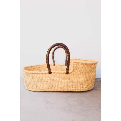 Baby Moses Bassinet with Leather Handle - Dark Brown