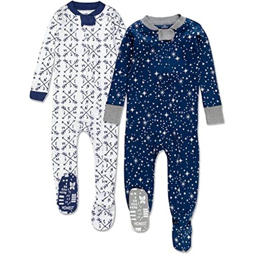 HonestBaby Baby Boys' 2 Pack Non Slip Footed Pajamas One Piece Sleeper Jumpsuit Zip Front PJs 100% Organic Cotton