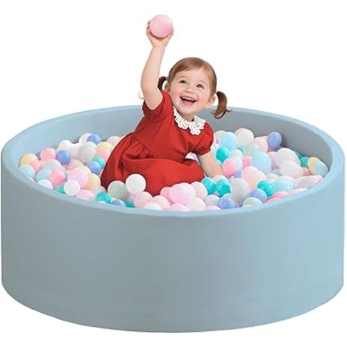 Ball Pit for Toddlers 35.43''x11.81 Baby Ball Pits Soft Memory Foam Ball Pit Round Kids Ball Pit Indoor Game Kids Play Ball Pool Ideal Gift for Girls and Boys (Lightblue, NO Balls)