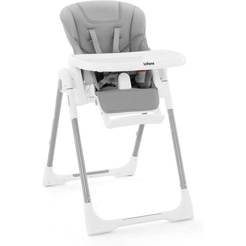 INFANS High Chair for Babies & Toddlers, Foldable Highchair with Multiple Adjustable Backrest Footrest Seat Height, Removable Tray, Detachable PU Leather Cushion, Built-in Rear Wheels (Light Grey)