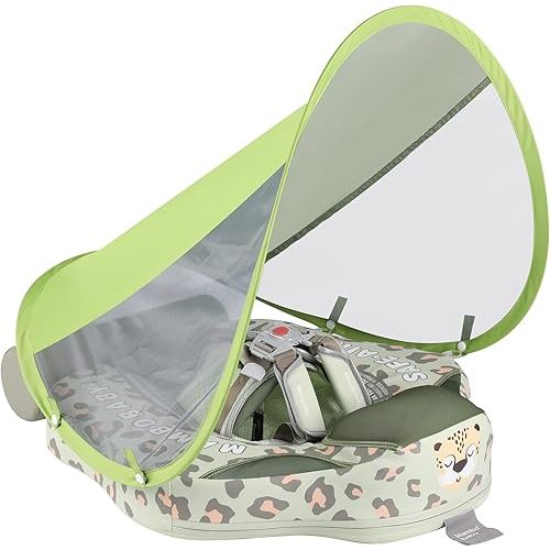 Mambobaby Baby Swim Float with Canopy Non-Inflatable Infant Pool Float with Tail 3-24 Months Avoid Flip Solid Skin-Friendly Material for Toddler Boys Girls
