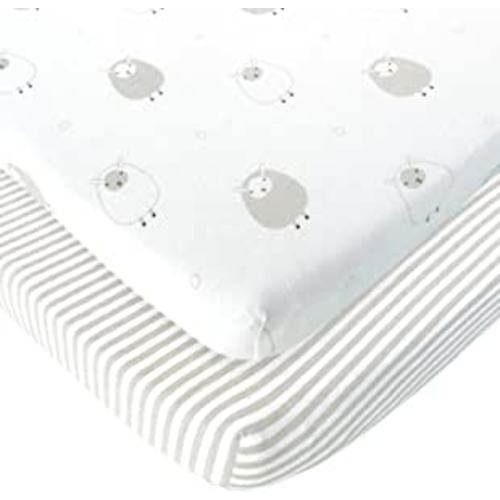 Amazon.com: Bassinet Fitted Sheets Compatible with Mika Micky Bedside Sleeper – Snuggly Soft Jersey Cotton – Fits Perfectly on 19 x 32 Inch Bed Side Sleeper Mattress Pad – Grey Stripes, Sheep – 2 Pack : Home & Kitchen
