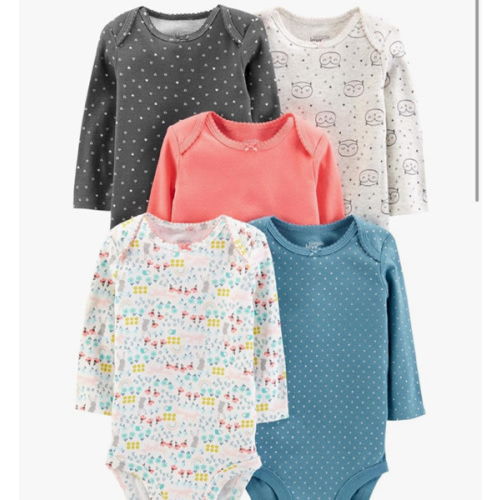 Simple Joys by Carter's Baby Girls' Long-Sleeve Bodysuit, Pack of 5