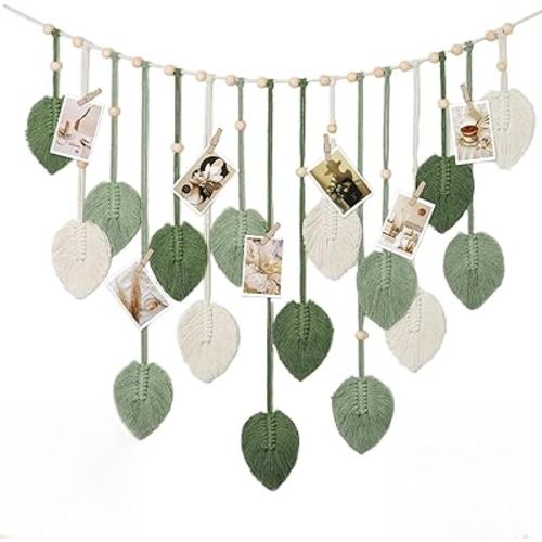 Winmist Glimpse Large Boho Macrame Wall Hanging-Leaf Tapestry Decor for Bedroom,Handcrafted Green Nature-Inspired Wall Art,Refreshing Space Background