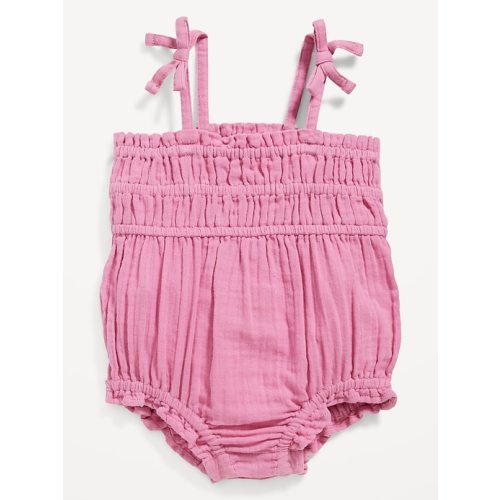 Double-Weave Sleeveless Tie-Bow One-Piece Romper for Baby