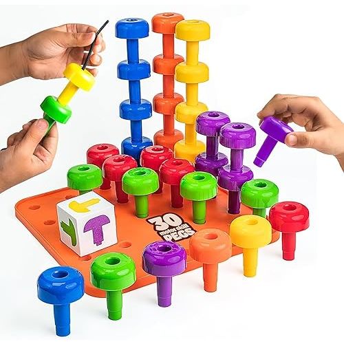 Skoolzy 34 Pc Foam Stacking Set with Lacing & Storage for Ages 2-4