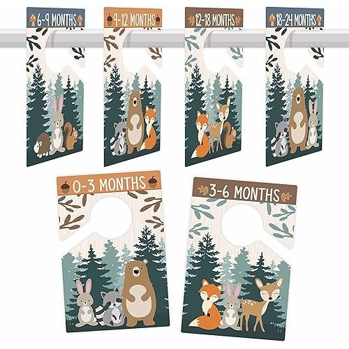 Hadley Designs 6 Hanger Dividers Baby Closet Size Dividers - Woodland Baby Closet Dividers, Organizer for Nursery Organization, Newborn Essentials, Nursery Closet Dividers Girl or Boy