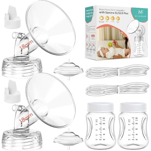 Pump Parts Compatible with Spectra S1,S2,S9 Plus, Replacement Kit for Spectra Pump Parts 2PC Include 18 mm Flange, Duckbill Valve, Tube,Bottle, Backflow Protector, Not Original Accessories