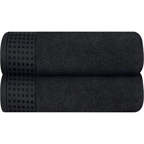 100% Cotton 2 Pack Oversized Bath Towel Set 28x55 Inches, Ultra Soft Highly Absorbant Compact Quickdry & Lightweight Large Bath Towels, Ideal for Gym Travel Camp Pool - Black