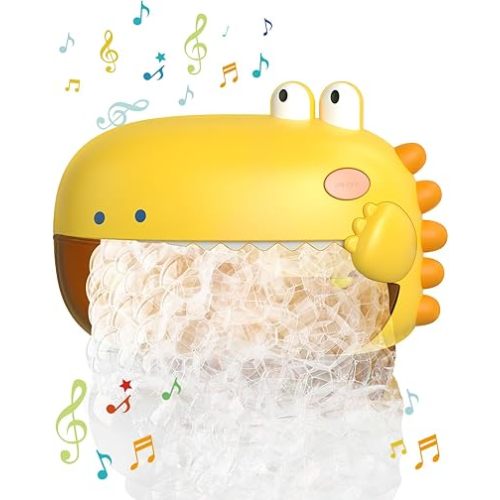 Lehoo Castle Baby Bath Toys, Dinosaur Bath Bubble Machine, Bath Toys for Kids Ages 1-3, Automatic Bathtub Toys Bubble Maker Gifts for Boys Girls, Yellow