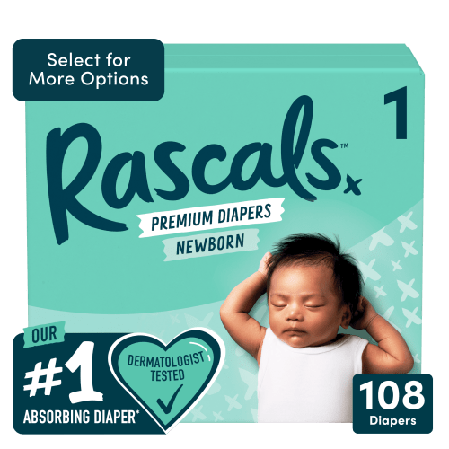 Rascals Premium Diapers, Size 1, 108 Count