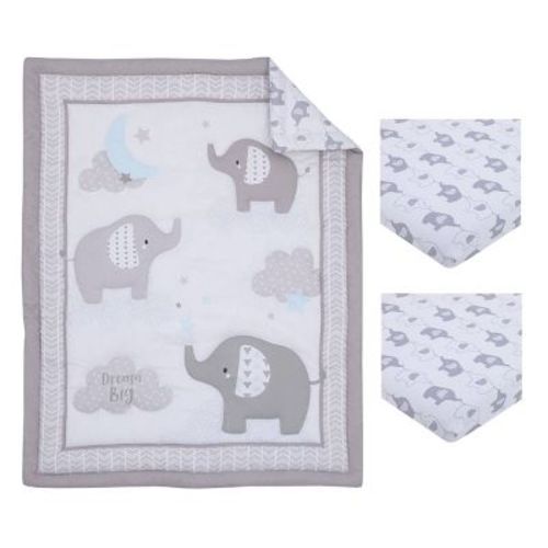 NoJo Elephant Stroll Dream Big Clouds Nursery Mini Crib Bedding Set - 3pc
